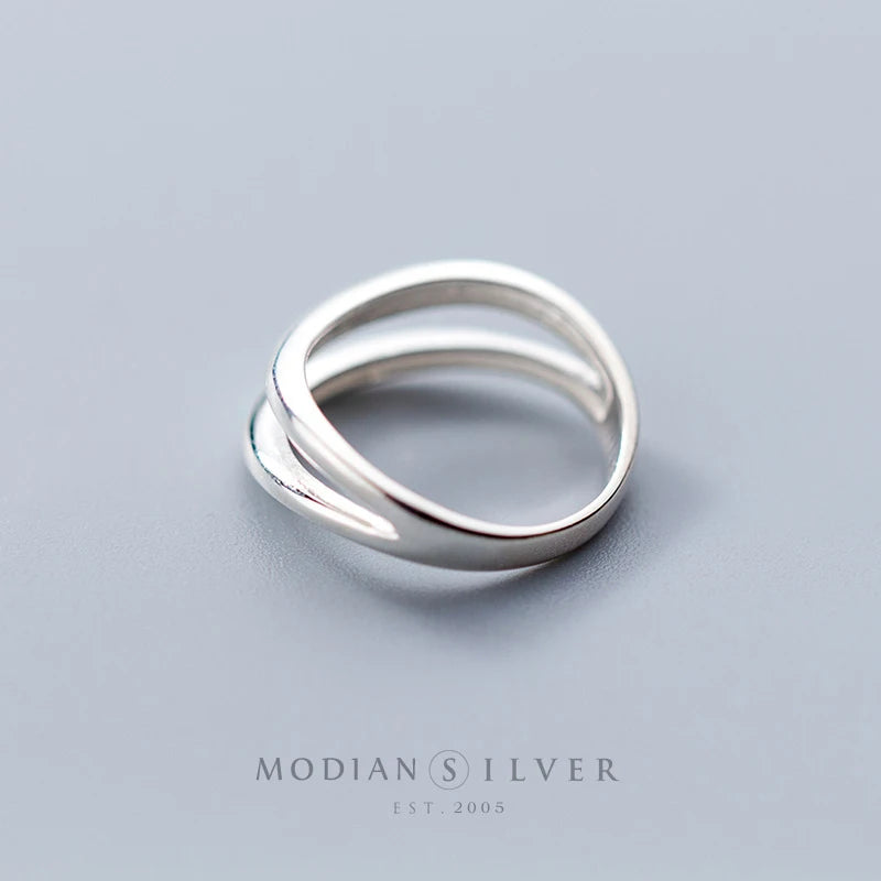 Anillo Modian de doble capa con diseño geométrico en plata de ley 925 para mujer, anillo sencillo de moda, regalo de fiesta, joyería fina.