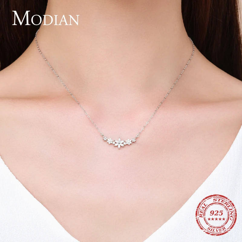 Modian 925 Sterling Silver Dazzling Clear CZ With Daisy Flower Pendant Necklace for Women Link Chain Wedding Engagement Jewelry