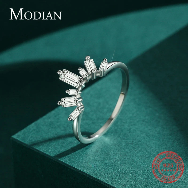 Anillos de lujo Modian de plata de ley 925 auténtica con circonitas transparentes brillantes para mujer, joyería fina para boda y compromiso.