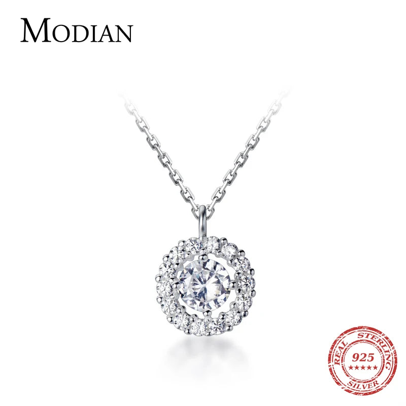 Collar con colgante geométrico de circonita cúbica luminosa de plata de ley 925 de Modian Fashion para mujer, cadena de eslabones ajustable, joyería fina, nuevo