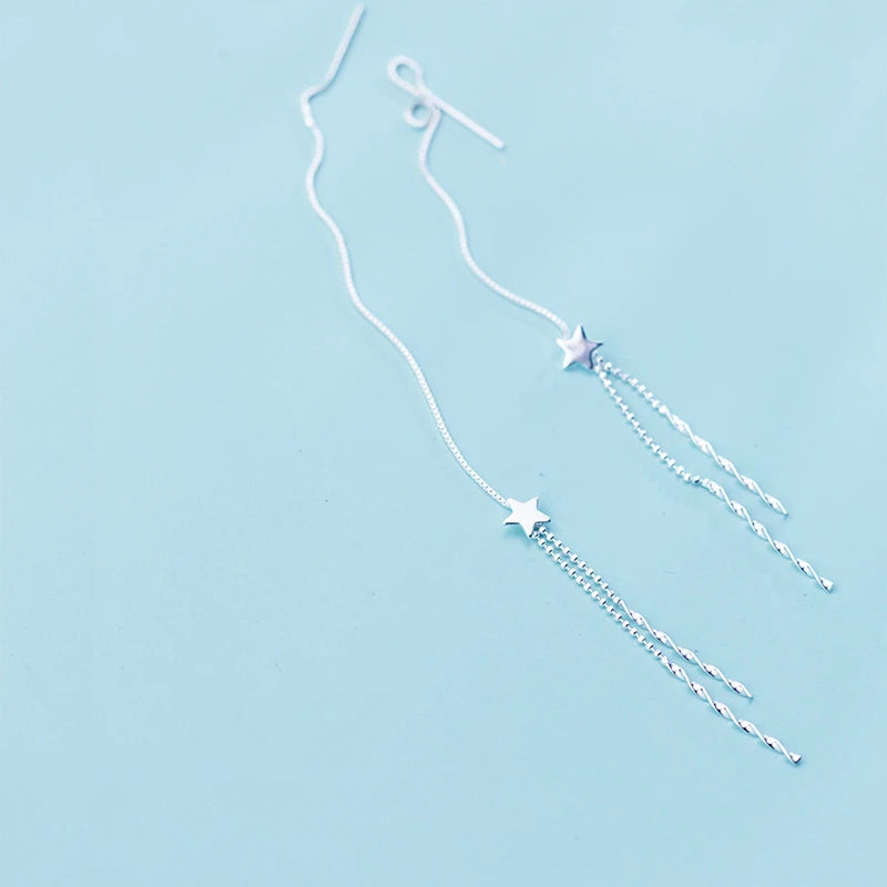 Pendientes largos con borlas y estrellas de Modian Fashion, de plata de ley 925, estilo coreano, para mujer, ideal como regalo de fiesta.