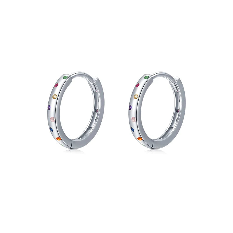 Pendientes de aro MODIAN de plata de ley 925 auténtica con circonitas de color arcoíris y círculos simples para mujer, joyería fina y elegante a la moda.