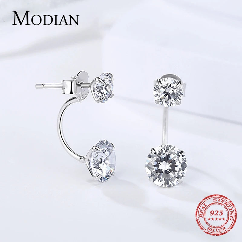 Pendientes MODIAN de plata de ley 925 con circonita cúbica transparente para mujer, joyería de moda con cristales llamativos para bodas.