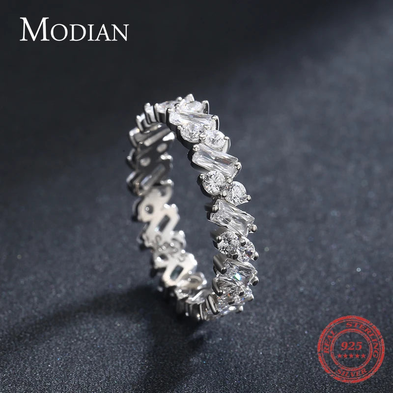 Anillos de eternidad MODIAN de plata de ley 925 con diamantes de imitación clásicos de lujo para mujer, anillos de boda con estilo, joyería fina