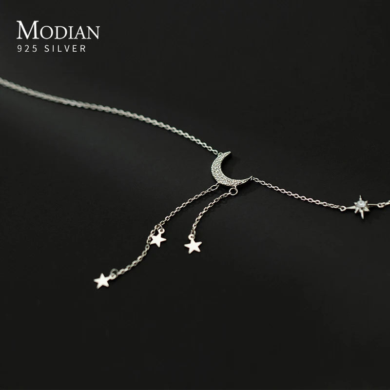 Gargantilla corta MODIAN de plata esterlina 925 maciza con diseño de luna y estrellas, cadena de eslabones con dijes para mujer, joyería fina, regalos