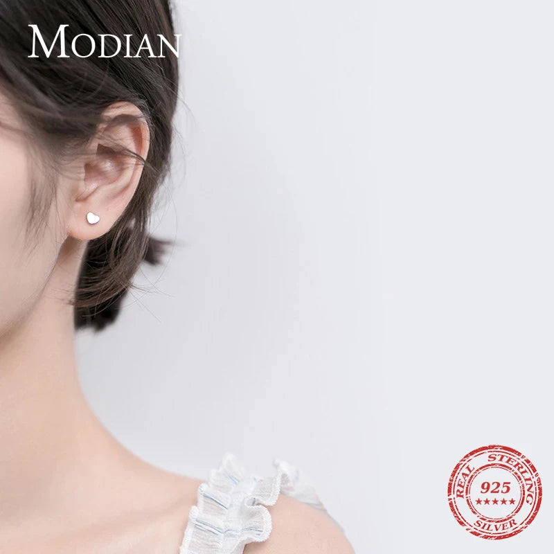 Pendientes Modian de plata de ley 925 100 % auténtica con forma de corazón, con cuentas redondas, joyería fina llamativa.