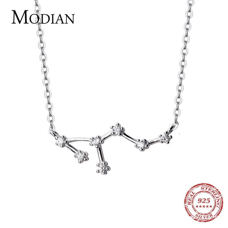 Collar con colgante de cristal Modian de plata de ley 925 auténtica con doce constelaciones de Aries, Géminis y Capricornio para mujer.