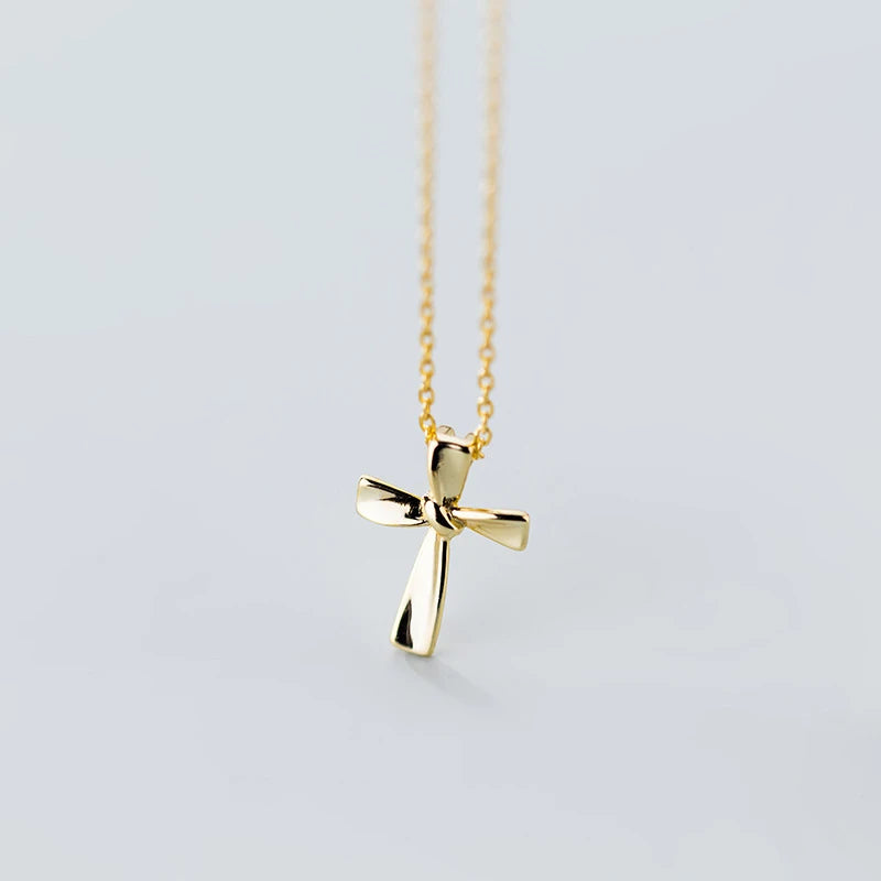 Colgante minimalista de cruz Modian, pequeño, de plata de ley 925, con nudo geométrico, cadena de eslabones para mujer, joyería fina