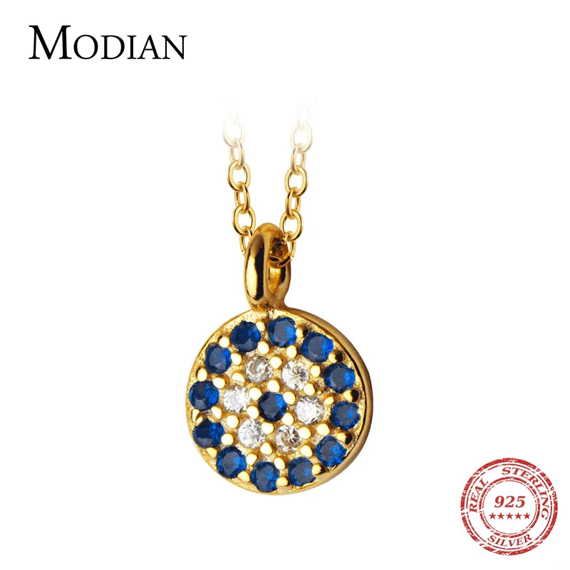 Colgante Modian con ojos de cristal azul, collar clásico de plata de ley 925 color dorado para mujer, joyería fina de plata S925