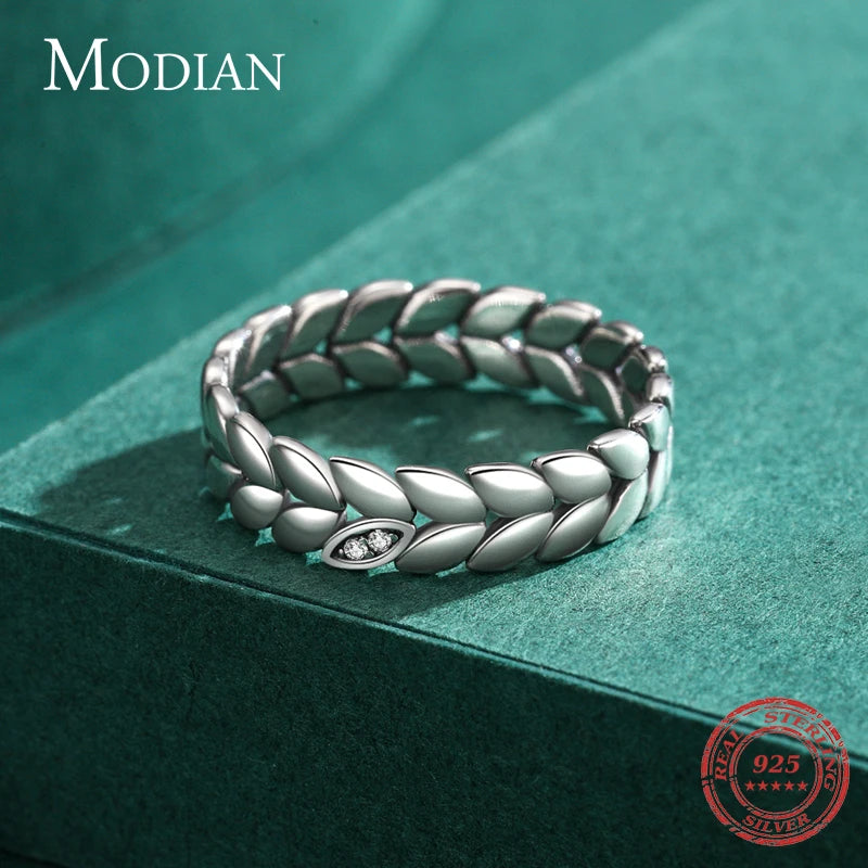 Anillos de dedo MODIAN de plata de ley 925 con diseño de trigo apilable y hojas de la suerte para mujer, joyería fina original, anillo de fiesta de moda.
