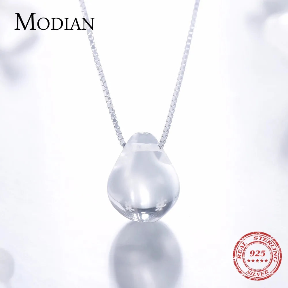 Nuevo colgante Modian de plata de ley 925 auténtica con cristales transparentes y gotas de agua luminosas, collar de moda para niñas, joyería de plata