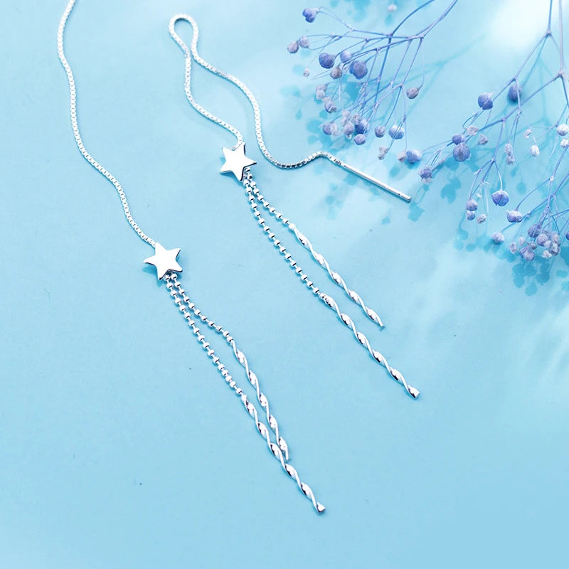 Pendientes largos con borlas y estrellas de Modian Fashion, de plata de ley 925, estilo coreano, para mujer, ideal como regalo de fiesta.
