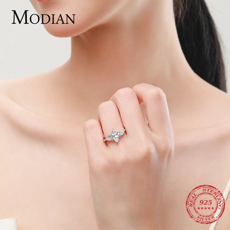 Anillo de boda MODIAN de plata de ley 925 de alta calidad con diamantes brillantes y circonita cúbica para mujer, joyería de compromiso.