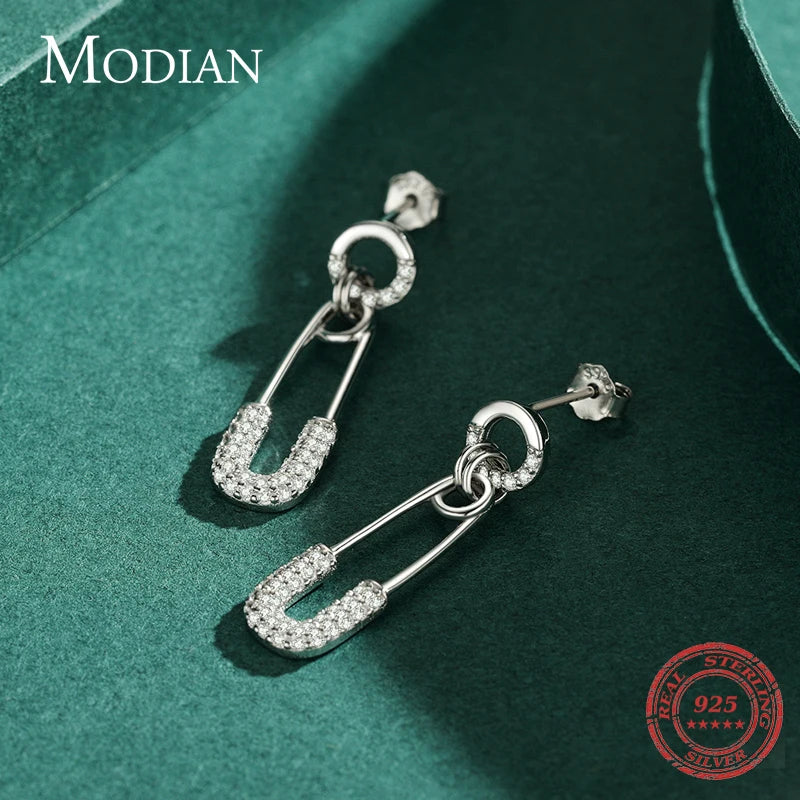 Pendientes Modian de plata de ley 925 para mujer y niña, deslumbrantes pendientes con circonita cúbica transparente, broche moderno, joyería fina para bodas.