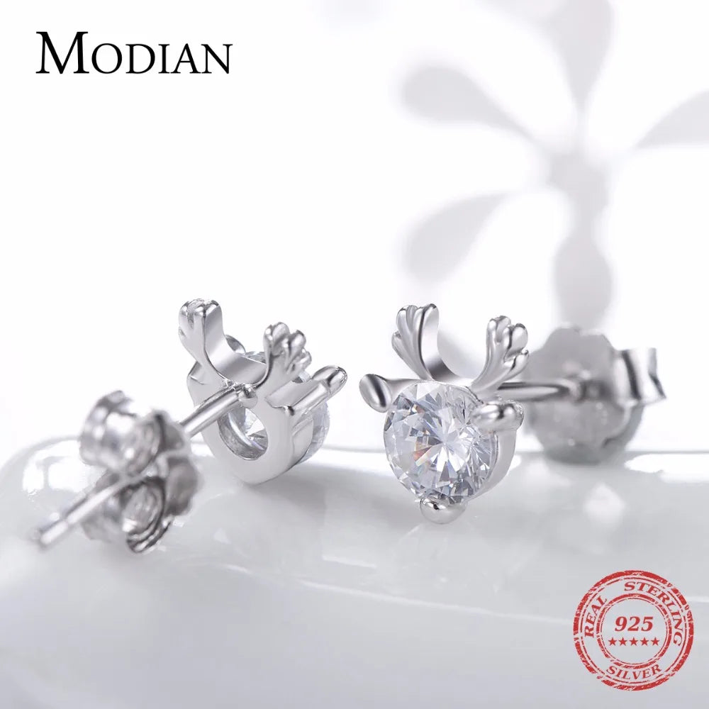 Pendientes Modian auténticos de plata de ley 925 con forma de ciervo Milu, joyería de moda animal para mujer, pendientes de reno de moda, regalo