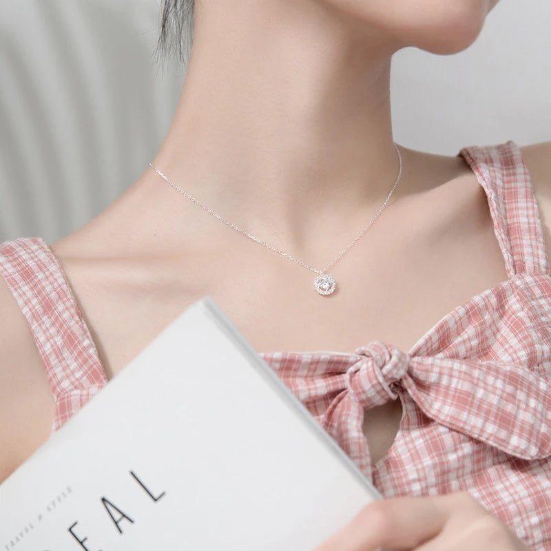 Collar con colgante geométrico de circonita cúbica luminosa de plata de ley 925 de Modian Fashion para mujer, cadena de eslabones ajustable, joyería fina, nuevo