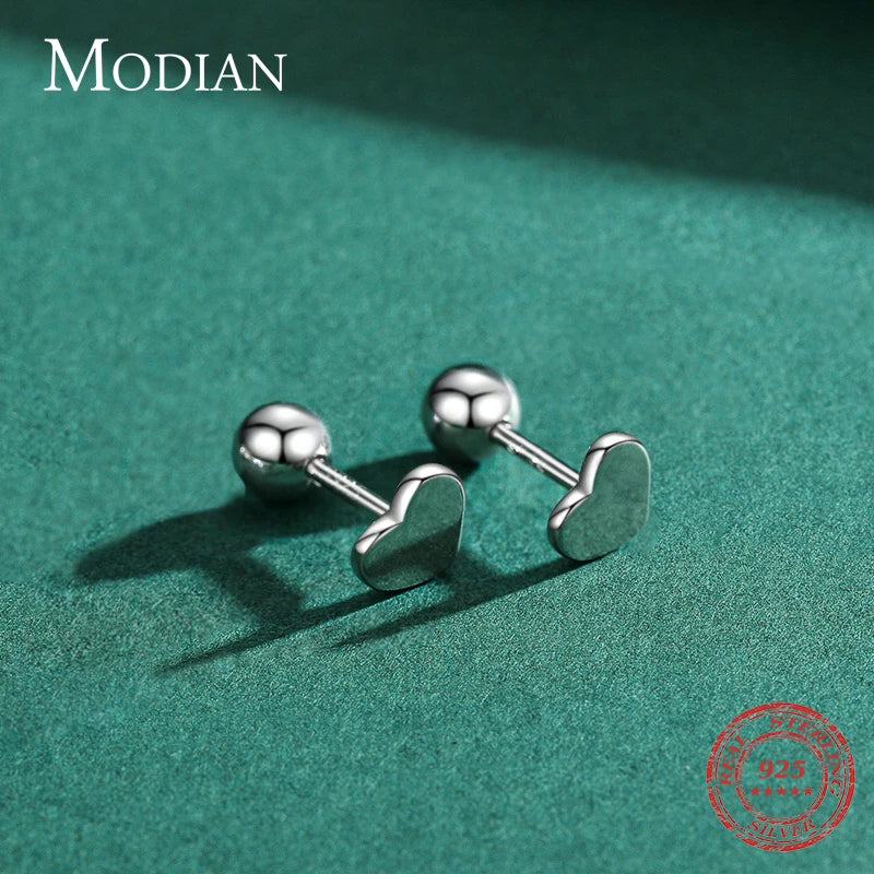 Pendientes Modian de plata de ley 925 100 % auténtica con forma de corazón, con cuentas redondas, joyería fina llamativa.