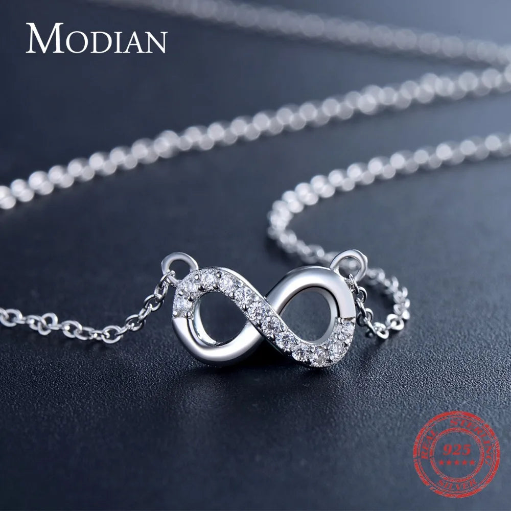 Collar con colgante de plata de ley 925 de Modian, diseño Mobius, cadena clásica de circonita cúbica a la moda para mujer, joyería de fiesta
