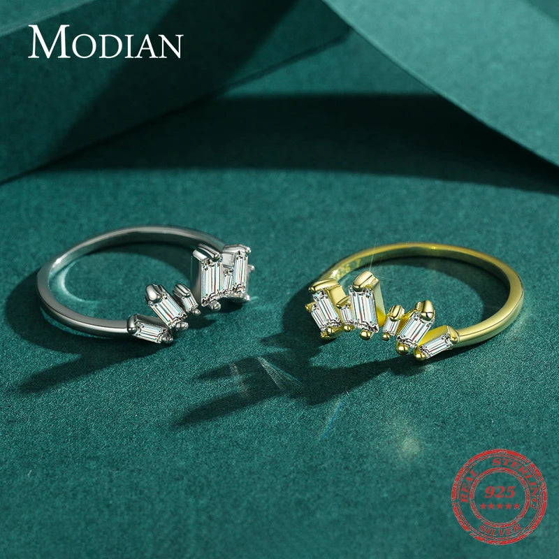 Anillos de lujo Modian de plata de ley 925 auténtica con circonitas transparentes brillantes para mujer, joyería fina para boda y compromiso.