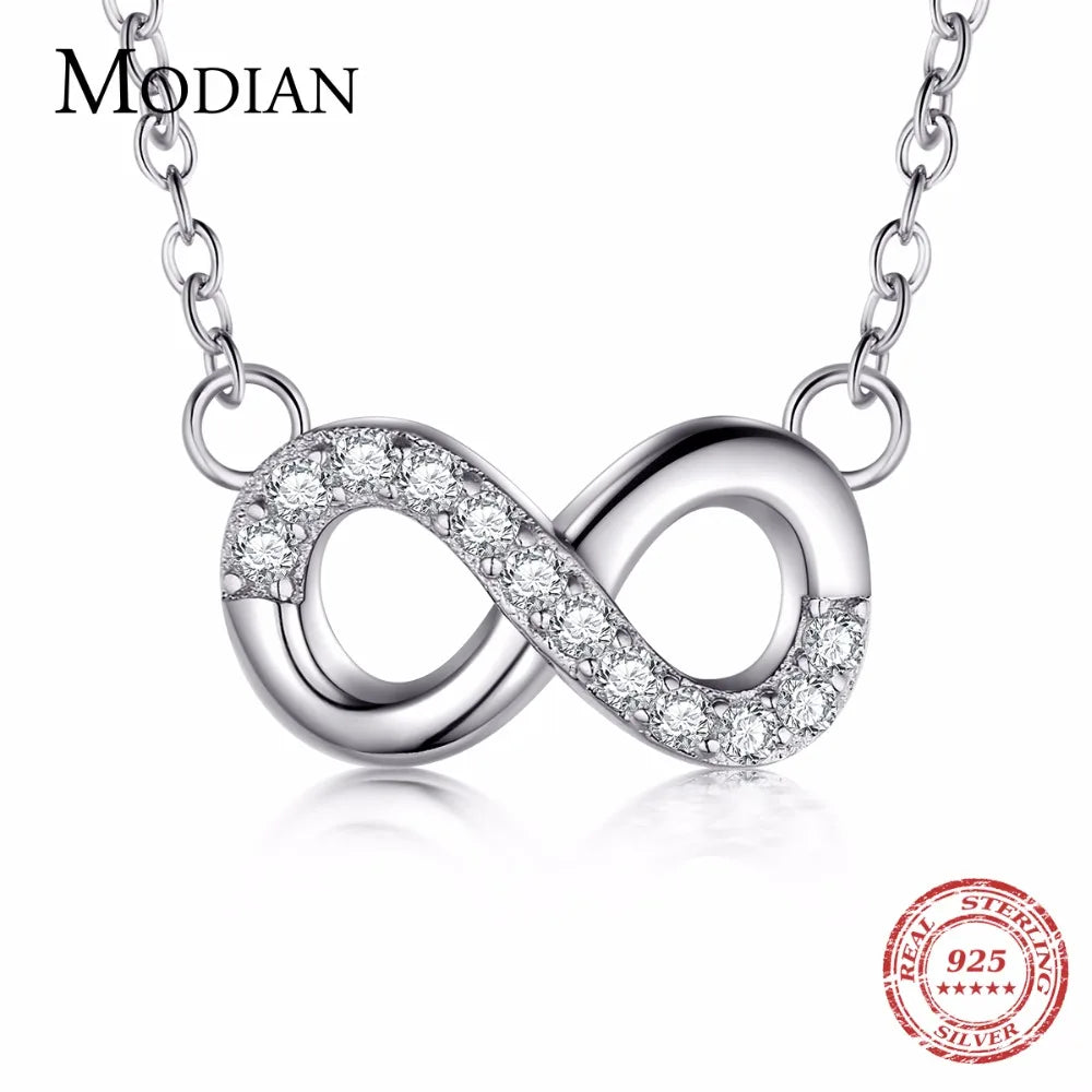 Collar con colgante de plata de ley 925 de Modian, diseño Mobius, cadena clásica de circonita cúbica a la moda para mujer, joyería de fiesta