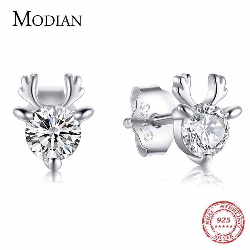 Pendientes Modian auténticos de plata de ley 925 con forma de ciervo Milu, joyería de moda animal para mujer, pendientes de reno de moda, regalo
