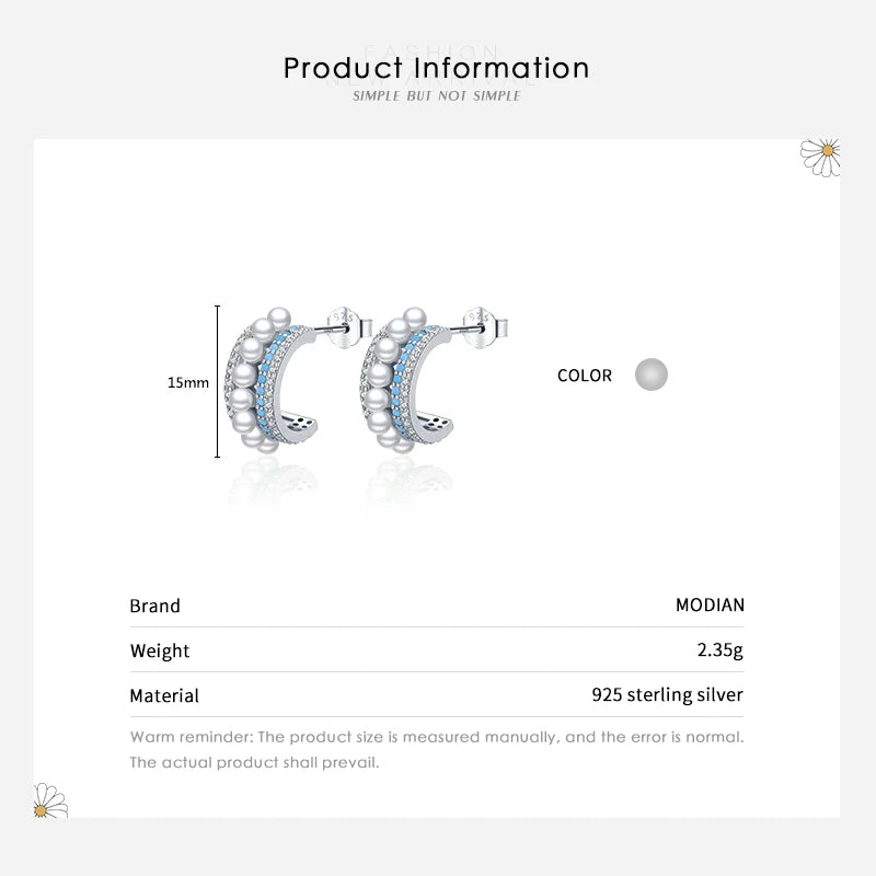 Pendientes Modian de lujo con turquesa, de plata de ley 925 auténtica, con perla y brillantes, para mujer, joyería de marca.