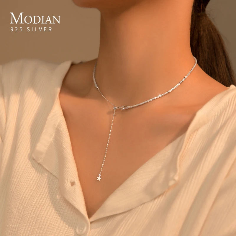 Collar Modian ajustable, sencillo y deslumbrante para mujeres y niñas, plata de ley 925, joyería de marca de lujo, accesorios de moda 2024.