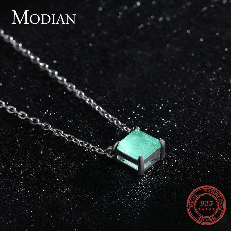 Collar de cadena de turmalina con dije clásico de Modian en plata de ley 925 auténtica para mujer, joyería de boda con colgante de caja.