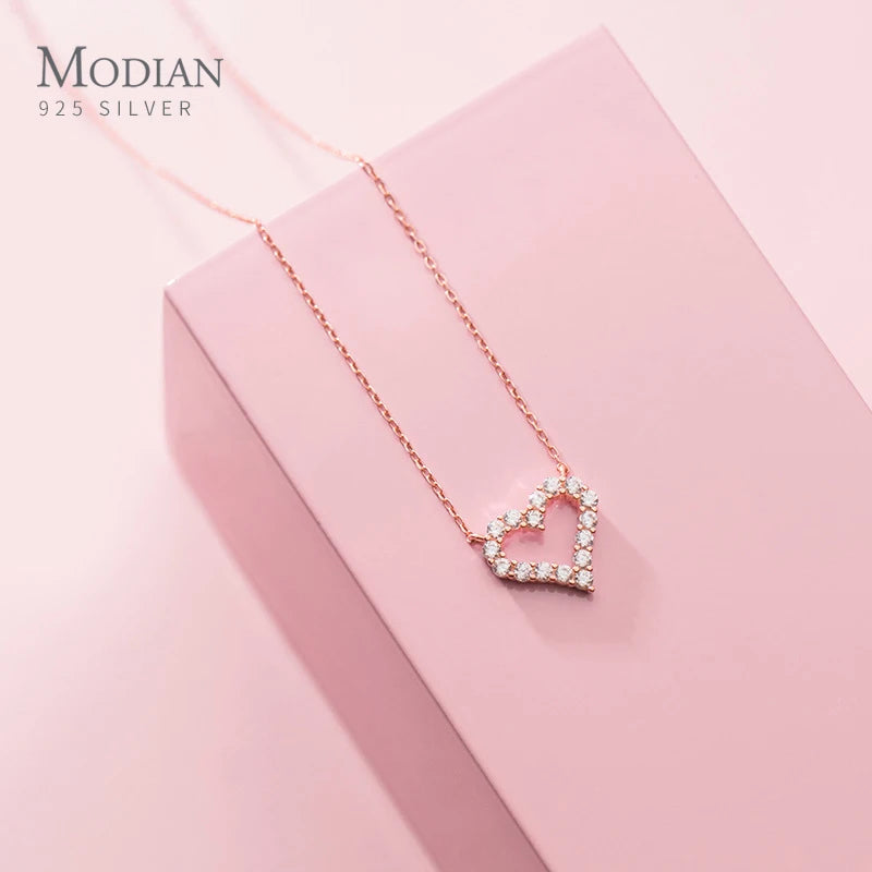 Modian A Row Glittering Zirconia Lovely Hearts Shape 925 Sterling Silver Pendant for Women Girl Enggement Party Fine Jewelry