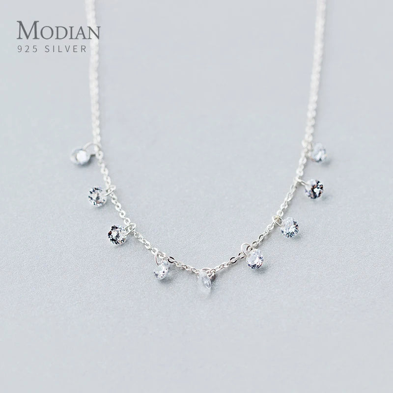 Modian New Luxury Paved Round CZ Link Chain Necklace Female Brand Short Metal Necklaces 925 Sterling Silver Wedding Jewelry