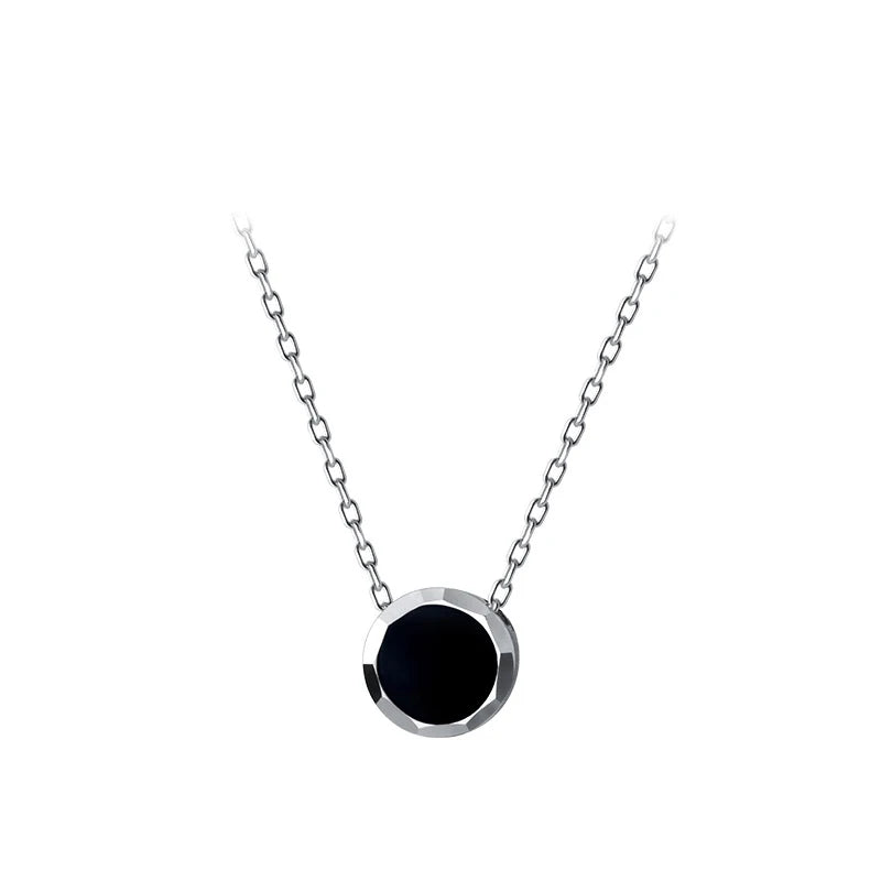 Collar Modian 100% de plata esterlina 925 auténtica, sencillo, de esmalte negro, color oro rosa, bonito colgante, cadena para mujer, joyería