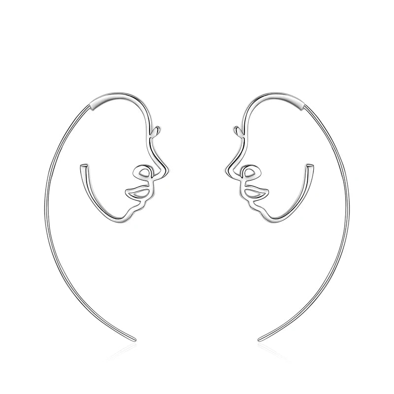 Pendientes de aro Modian 100% de plata de ley 925 con diseño de cara humana, elegantes y modernos, para mujeres y niñas, joyería fina.