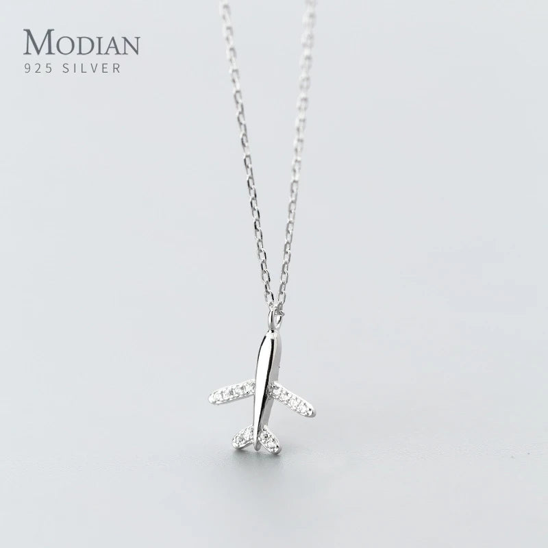Modian New Sales Charm Tiny Hope Plane Necklace 100% 925 Sterling Silver Aircraft Pendant For Women Romantic Party Jewelry Gift