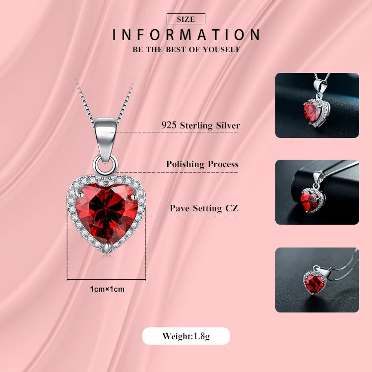 Colgante de corazón de plata de ley 925 auténtica de Modian, cadena de boda clásica con cristales transparentes y corazón rojo, joyería para mujer