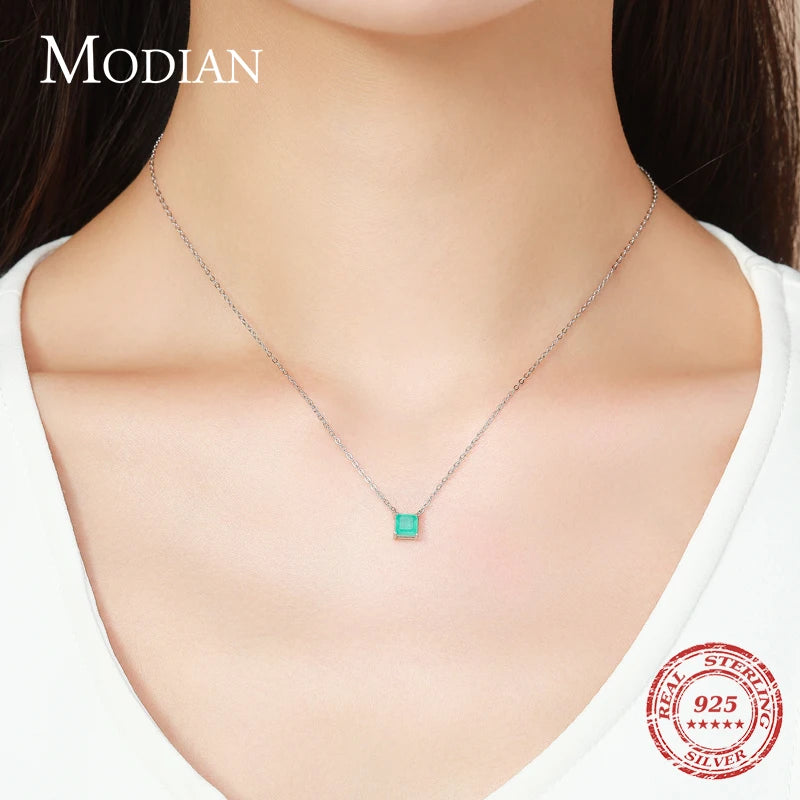 Collar de cadena de turmalina con dije clásico de Modian en plata de ley 925 auténtica para mujer, joyería de boda con colgante de caja.