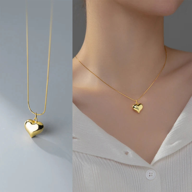 MODIAN Classic 925 Sterling Silver Romantic Heart Chain Link Pendant Necklaces for Women Fine Jewelry Valentine's Day Gifts