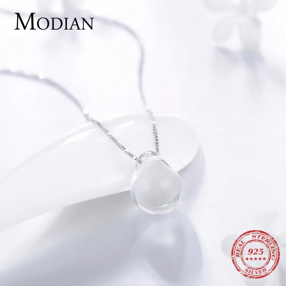Nuevo colgante Modian de plata de ley 925 auténtica con cristales transparentes y gotas de agua luminosas, collar de moda para niñas, joyería de plata