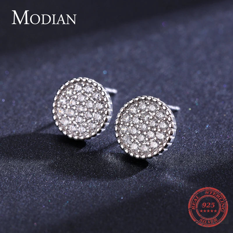 Pendientes Modian de plata de ley 925 con botones de lujo para mujer, con circonitas cúbicas transparentes y brillantes, redondos y sencillos, joyería fina para bodas.