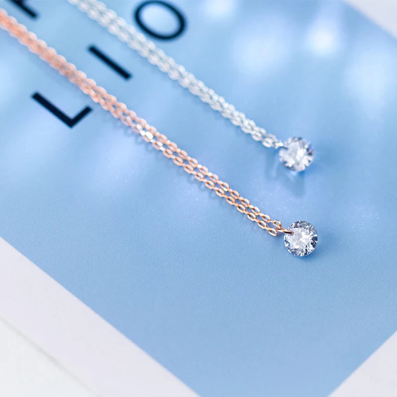 Collar Modian de cadena de circonitas transparentes y redondas de plata de ley 100 % 925 con colgante para mujer, joyería de boda, regalo