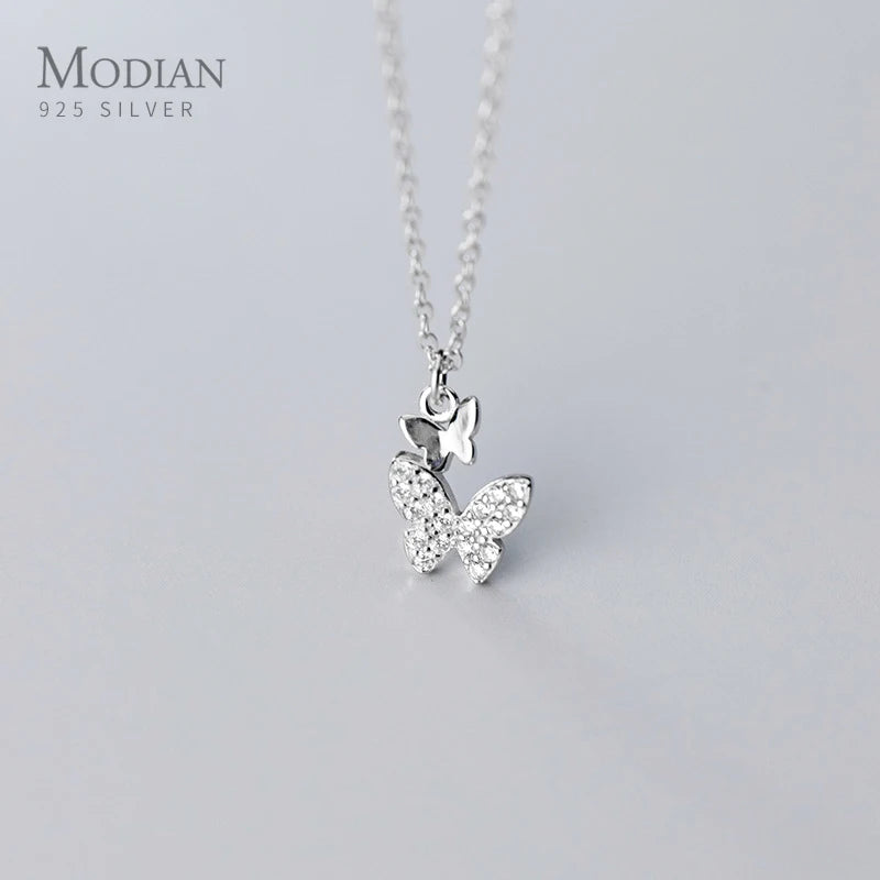 MODIAN 925 Sterling Silver Insect Adjustable Necklace for Women Radiant Clear CZ Cute Butterfly Pendant Necklace Fine Jewelry