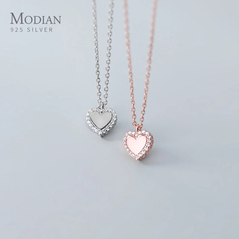 Modian Shiny Zircon Romantic Hearts Pendant Necklace for Women 925 Sterling Silver Link Chain Necklace Engagement Fine Jewelry