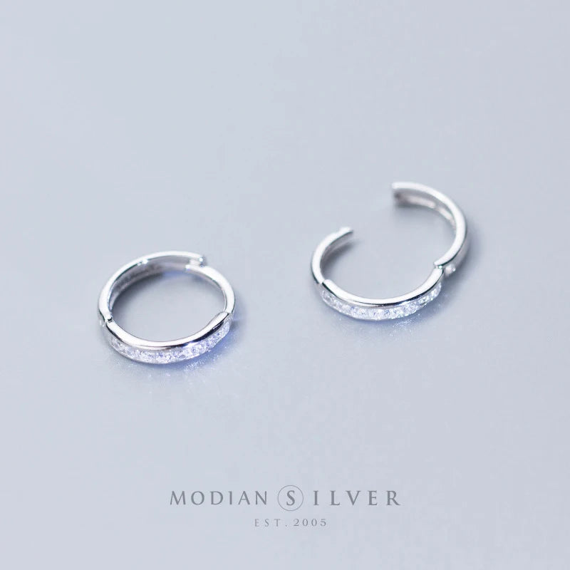 Pendientes de aro Modian con circonitas transparentes redondas y dijes simples, joyería de moda 100 % plata de ley 925, color oro rosa, para mujer, regalo