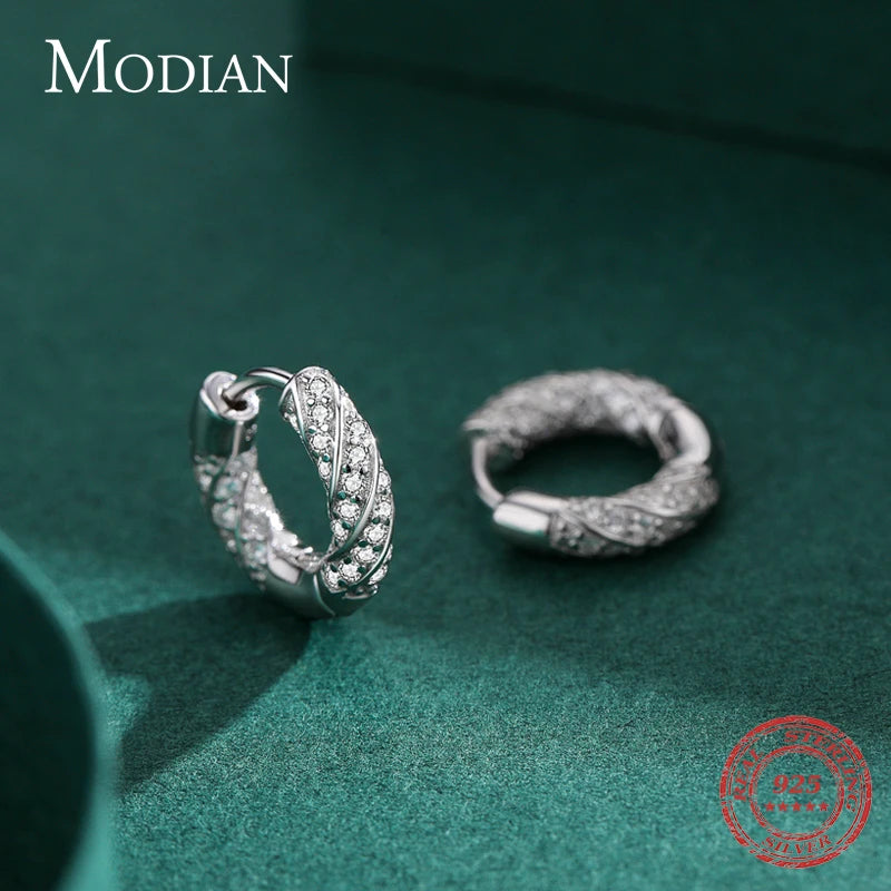 Modian 100% Real 925 Sterling Silver Classic Simple Circle Luxury Zirconia Hoop Earrings For Women Wedding Jewelry Accessories
