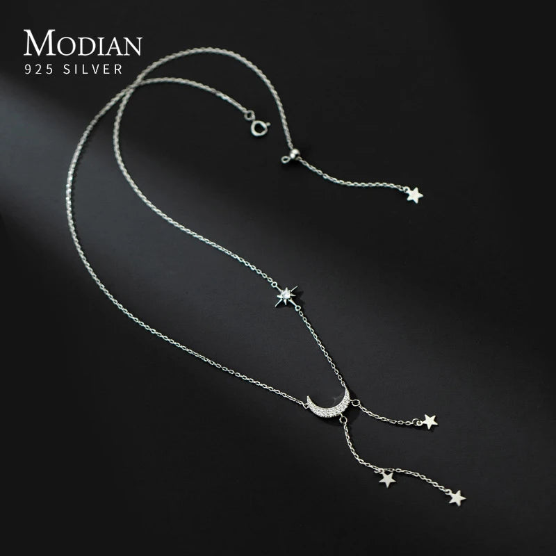 Gargantilla corta MODIAN de plata esterlina 925 maciza con diseño de luna y estrellas, cadena de eslabones con dijes para mujer, joyería fina, regalos