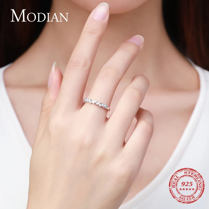 Anillos de dedo Modian de circonita cúbica apilables simples para mujer, plata esterlina 925 sólida, exquisito anillo fino, joyería de moda, regalo