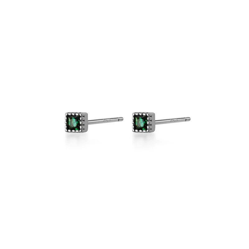 Pendientes Modian de plata de ley 925 auténtica con cristales verdes cuadrados para mujer, pequeños pendientes de boda, joyería de compromiso para amantes.