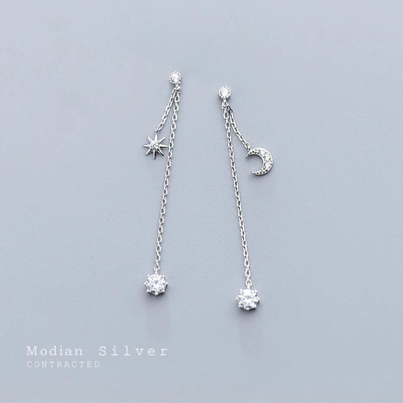 Pendientes Modian Moon con borlas en plata de ley 925, color oro rosa, circonita cúbica transparente, regalo para mujer, joyería fina y original.