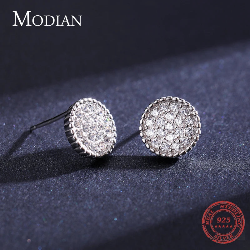 Pendientes Modian de plata de ley 925 con botones de lujo para mujer, con circonitas cúbicas transparentes y brillantes, redondos y sencillos, joyería fina para bodas.