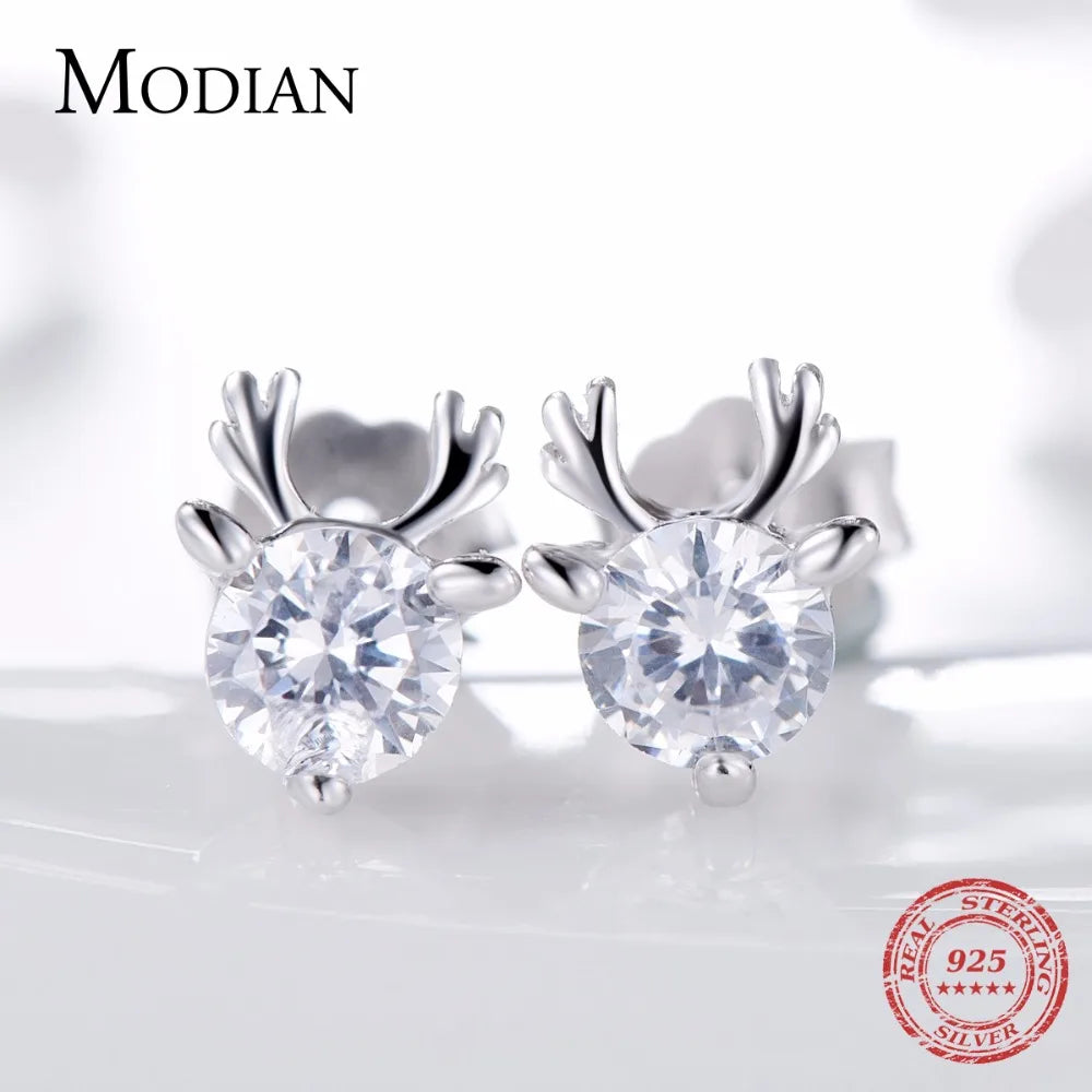 Pendientes Modian auténticos de plata de ley 925 con forma de ciervo Milu, joyería de moda animal para mujer, pendientes de reno de moda, regalo
