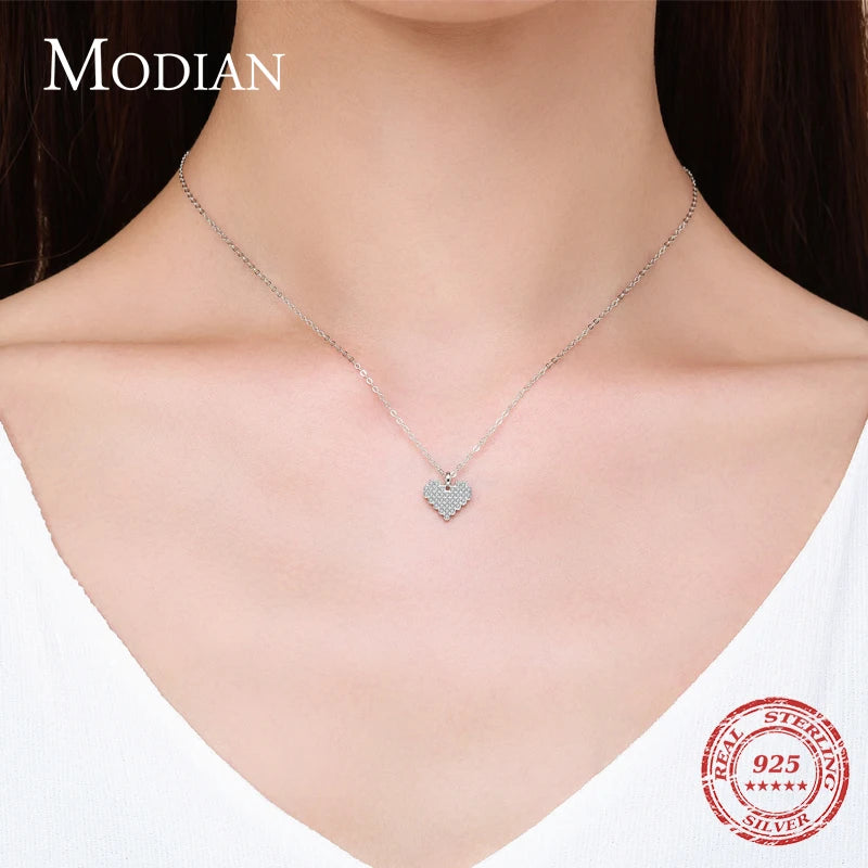 Modian Sparkling Heart Pendant Necklace for Women 925 Sterling Silver Bright Clear Cz Luxury Brand Wedding Jewelry 2021 Mode